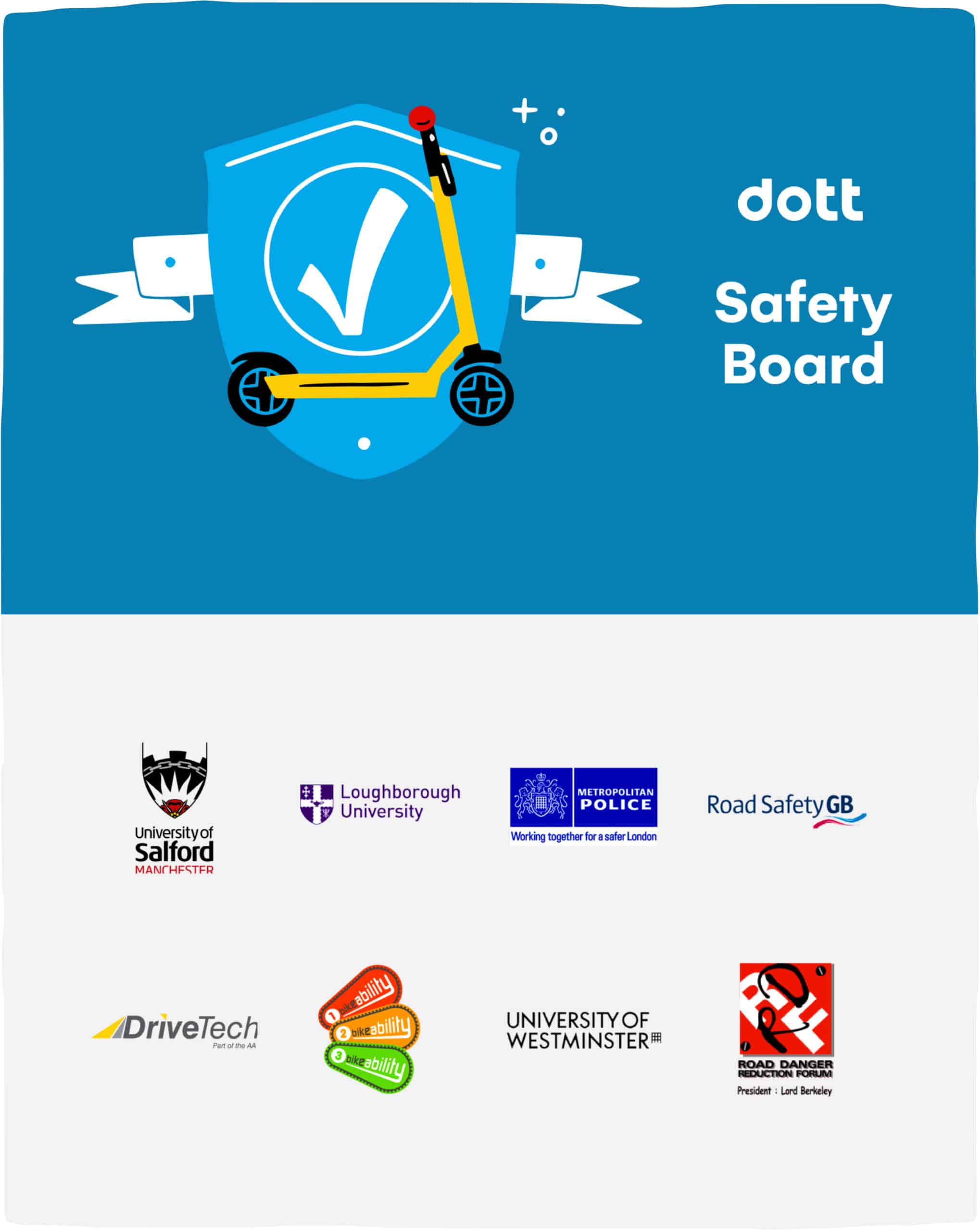 An image of the different organizations, authorities and charities that make up the Dott Safety Board.