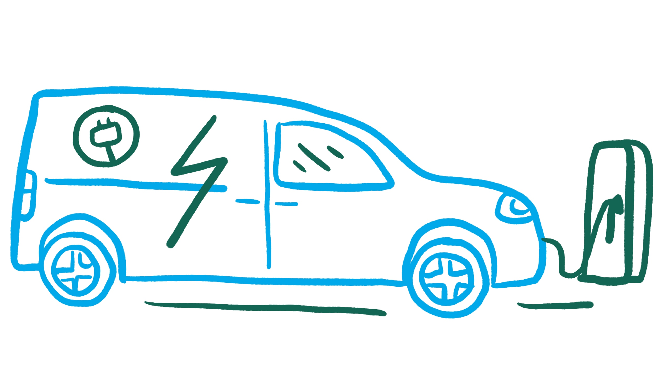 An illustration of an electric van at a charging station.
