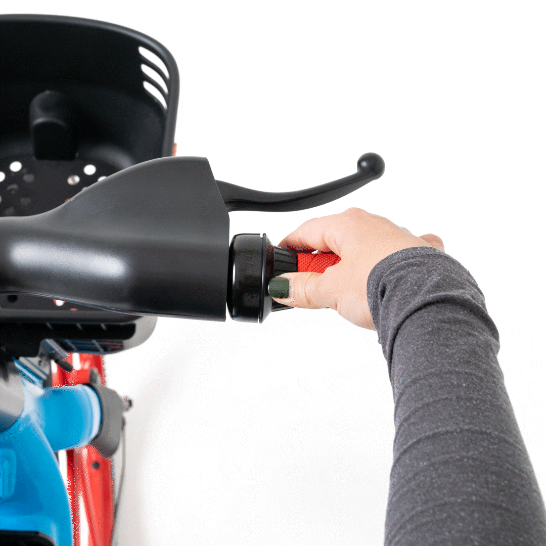 A GIF of a hand twisting a bike bell on the handlebar of a Dott e-bike to make it ring, with an illustration showing the bell sound.